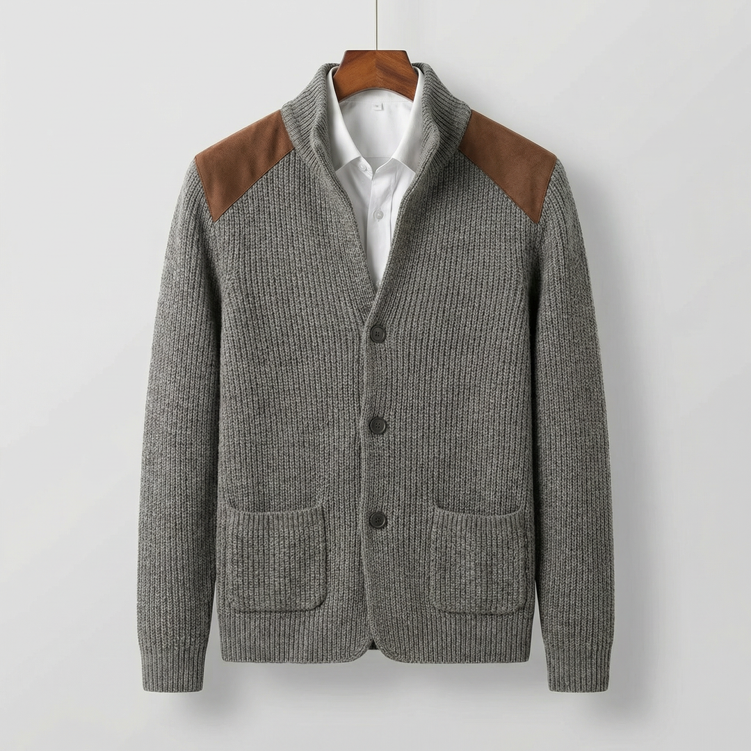 Sebastian | Men's Sweater Blazer Cardigan with Suede Shoulder Patches