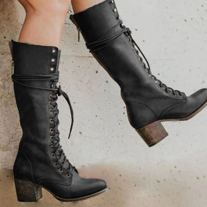 Seraphina | Women’s Knee High Heeled Lace Up Boots