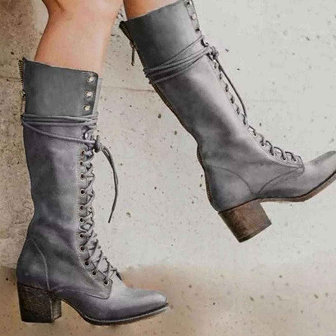 Seraphina | Women’s Knee High Heeled Lace Up Boots