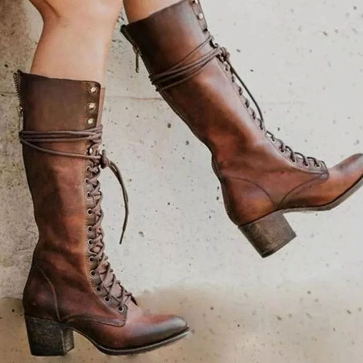 Seraphina | Women’s Knee High Heeled Lace Up Boots