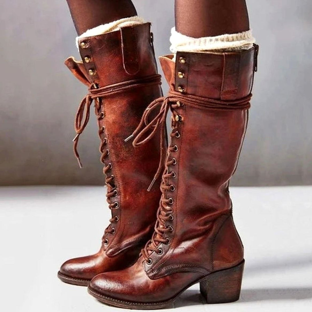 Seraphina | Women’s Knee High Heeled Lace Up Boots