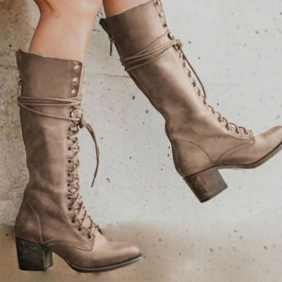 Seraphina | Women’s Knee High Heeled Lace Up Boots