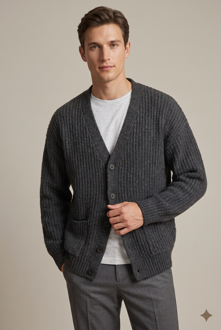 Hugo | Men's Relaxed Fit Ribbed Knit Cardigan with Patch Pockets