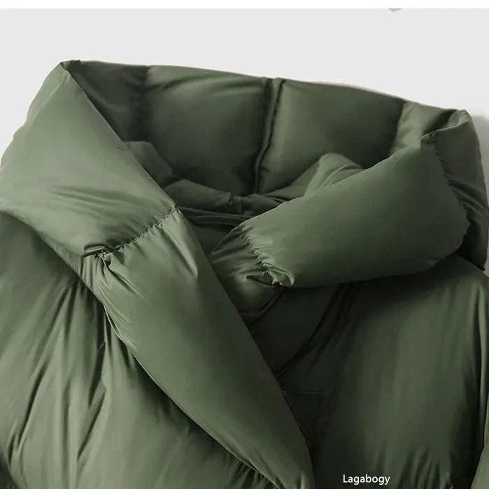 Ingrid | Women's Long Down Puffer Coat with Chevron Quilting and Hood