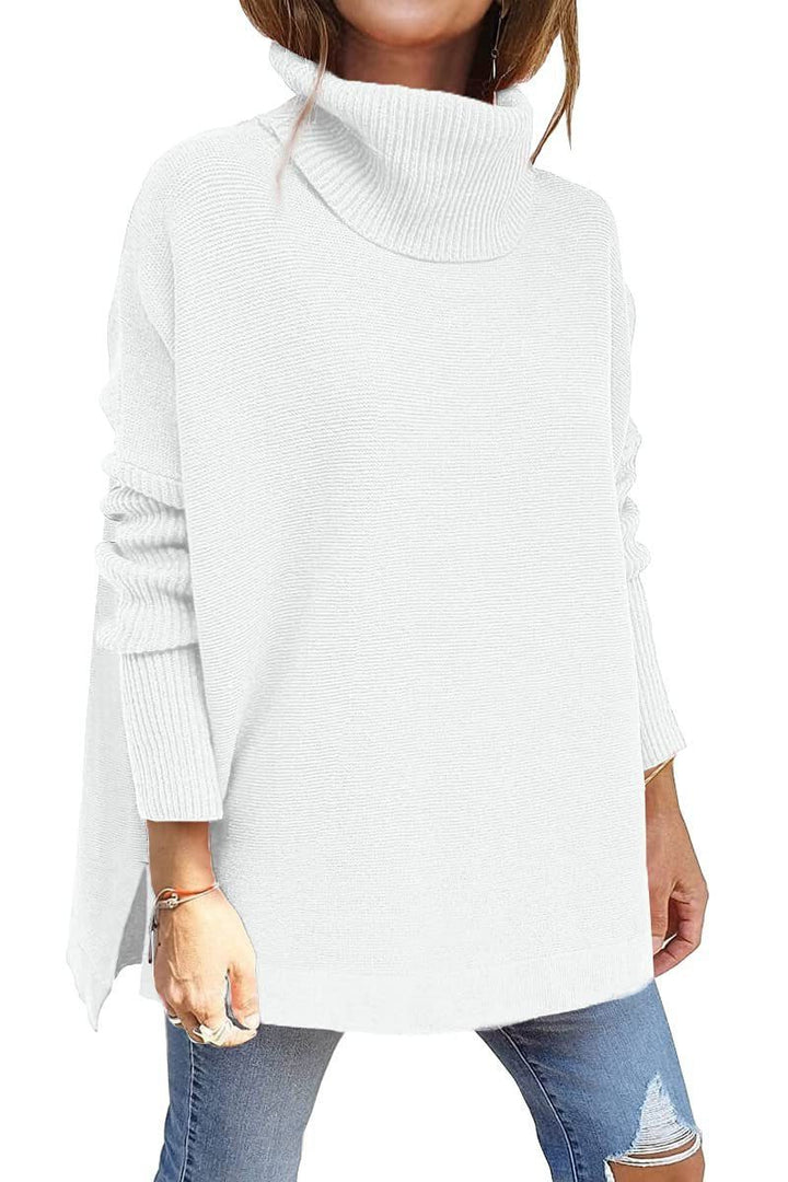 Kalliope | Women's Oversized Knit Turtleneck Tunic Sweater with Side Splits