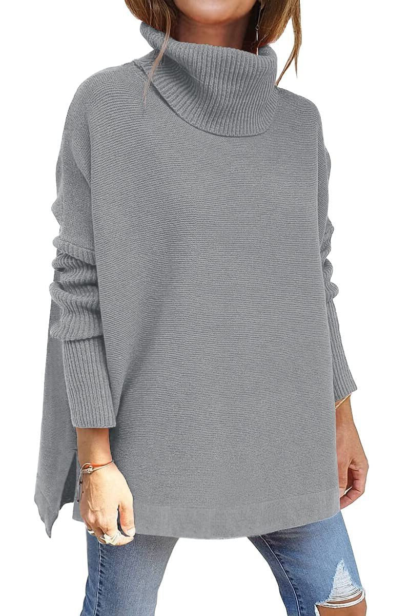 Kalliope | Women's Oversized Knit Turtleneck Tunic Sweater with Side Splits