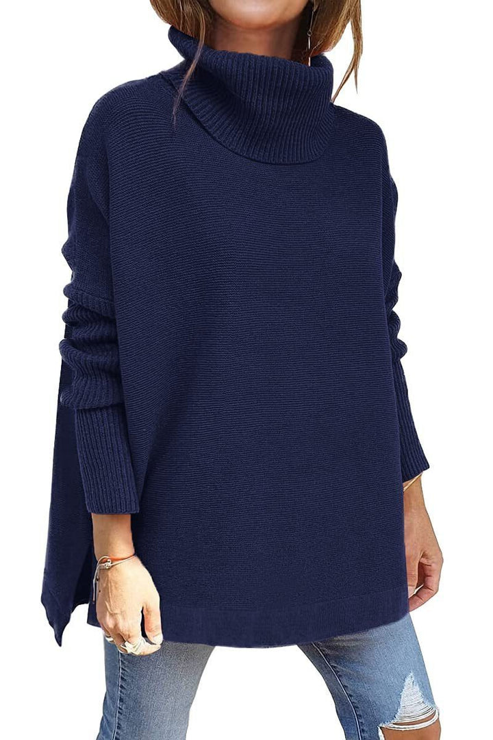 Kalliope | Women's Oversized Knit Turtleneck Tunic Sweater with Side Splits