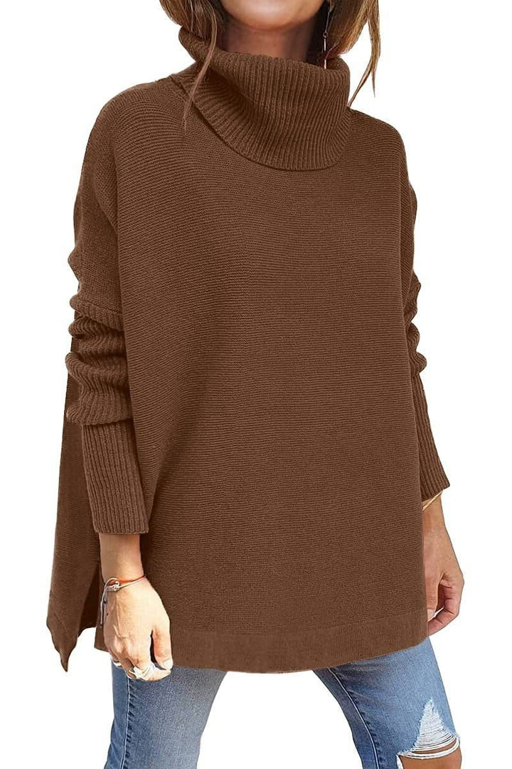 Kalliope | Women's Oversized Knit Turtleneck Tunic Sweater with Side Splits