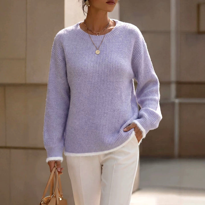 Rosalind | Women’s Fuzzy Ribbed Knit Crew Neck Sweater