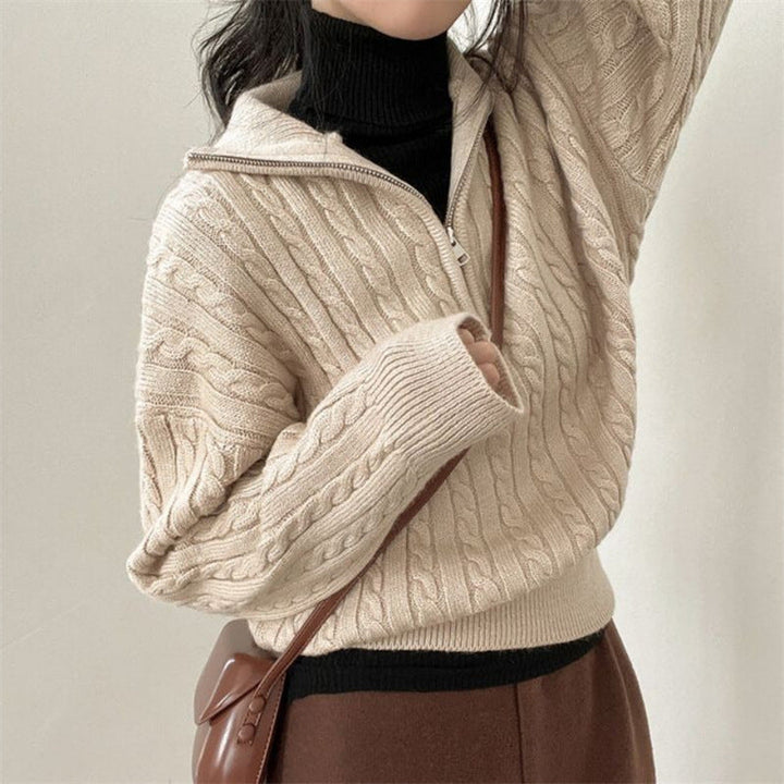Ottilie | Women’s Cropped Cable Knit Quarter Zip Sweater