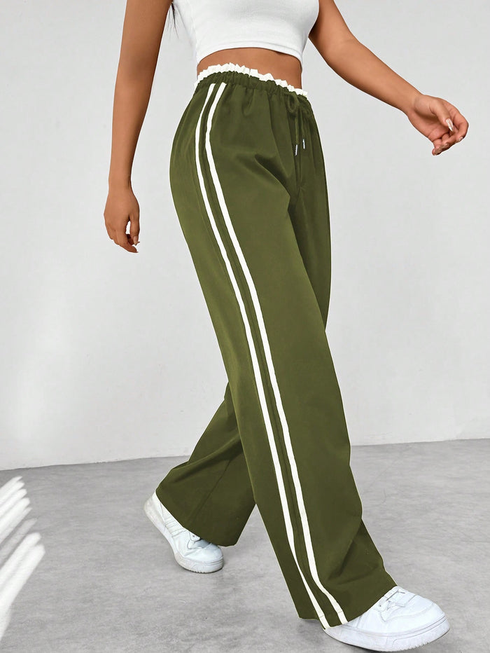 Madison | Women's Wide Leg Jogger Pants in Navy with White Stripes