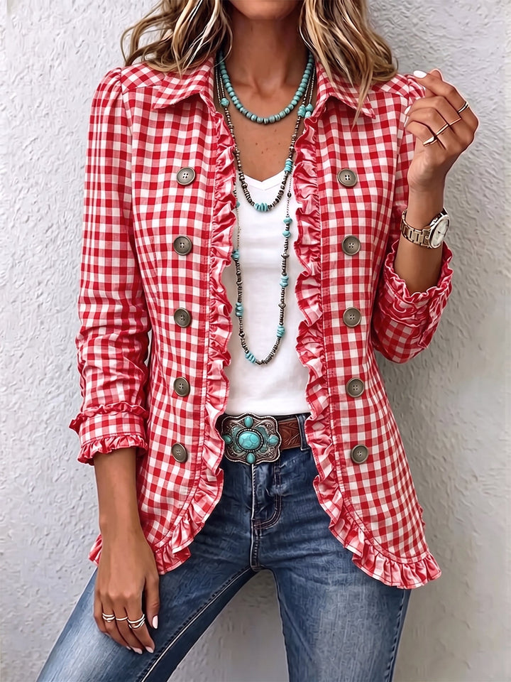 Bryony | Women’s Gingham Ruffled Button-Down Jacket