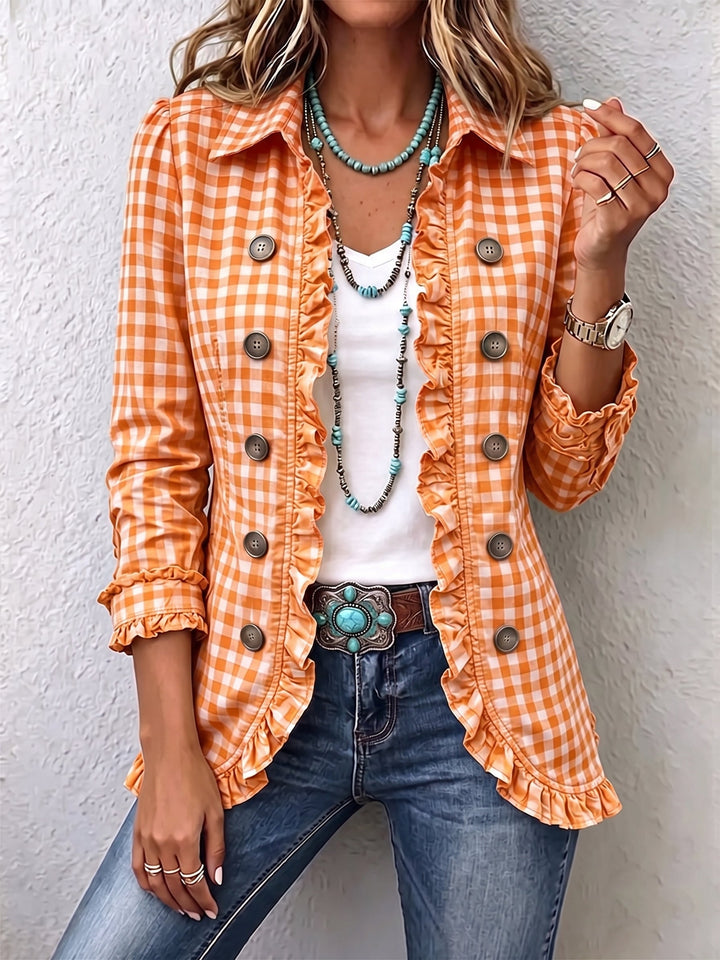 Bryony | Women’s Gingham Ruffled Button-Down Jacket