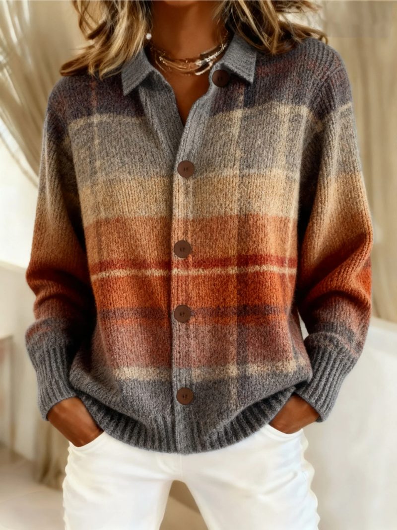 Orla | Women's Plaid Knit Collared Button Down Cardigan
