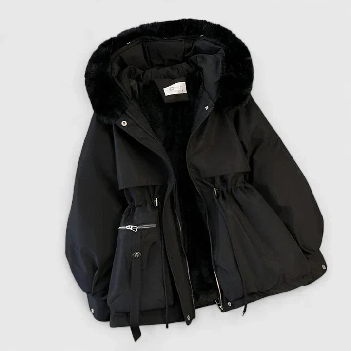 Beatrix | Women's Fur-Trim Hooded Parka Jacket with Cinched Waist