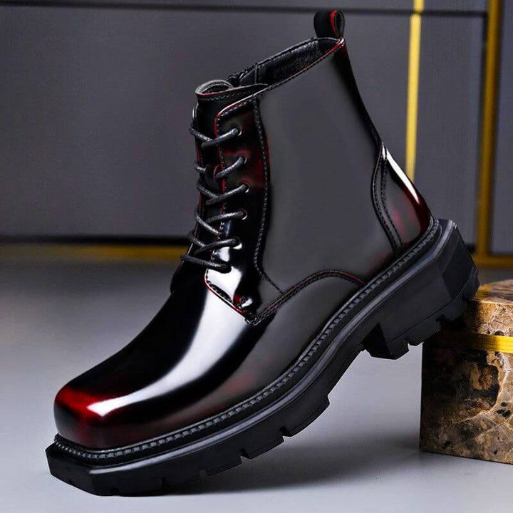 Ambrose | Men’s Square Toe Patent Leather Lace Up Boots