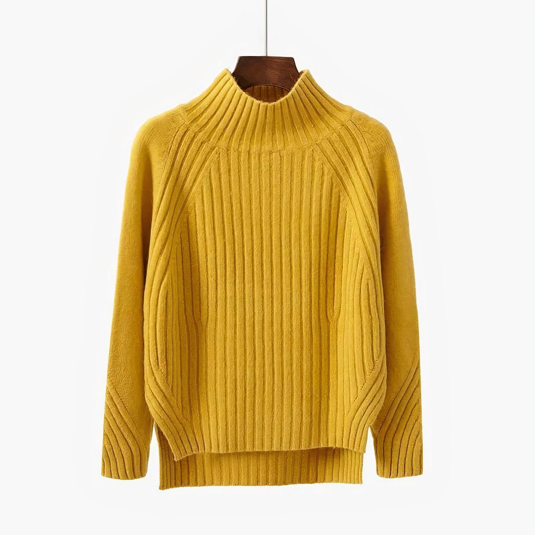 Sade | Women's Ribbed Knit Mock Neck Sweater with Side Splits