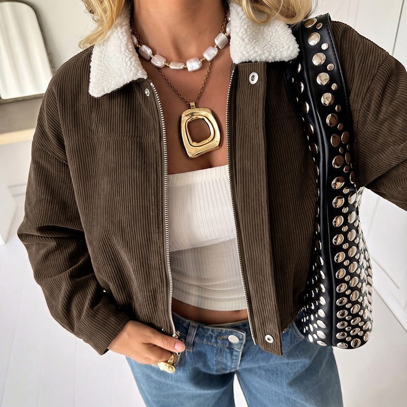 Tegan | Women's Cropped Corduroy Jacket with Fleece Collar