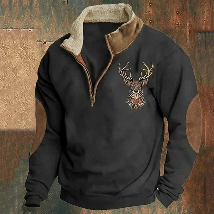 Leopold | Men’s Deer Print Quarter Zip Sweatshirt