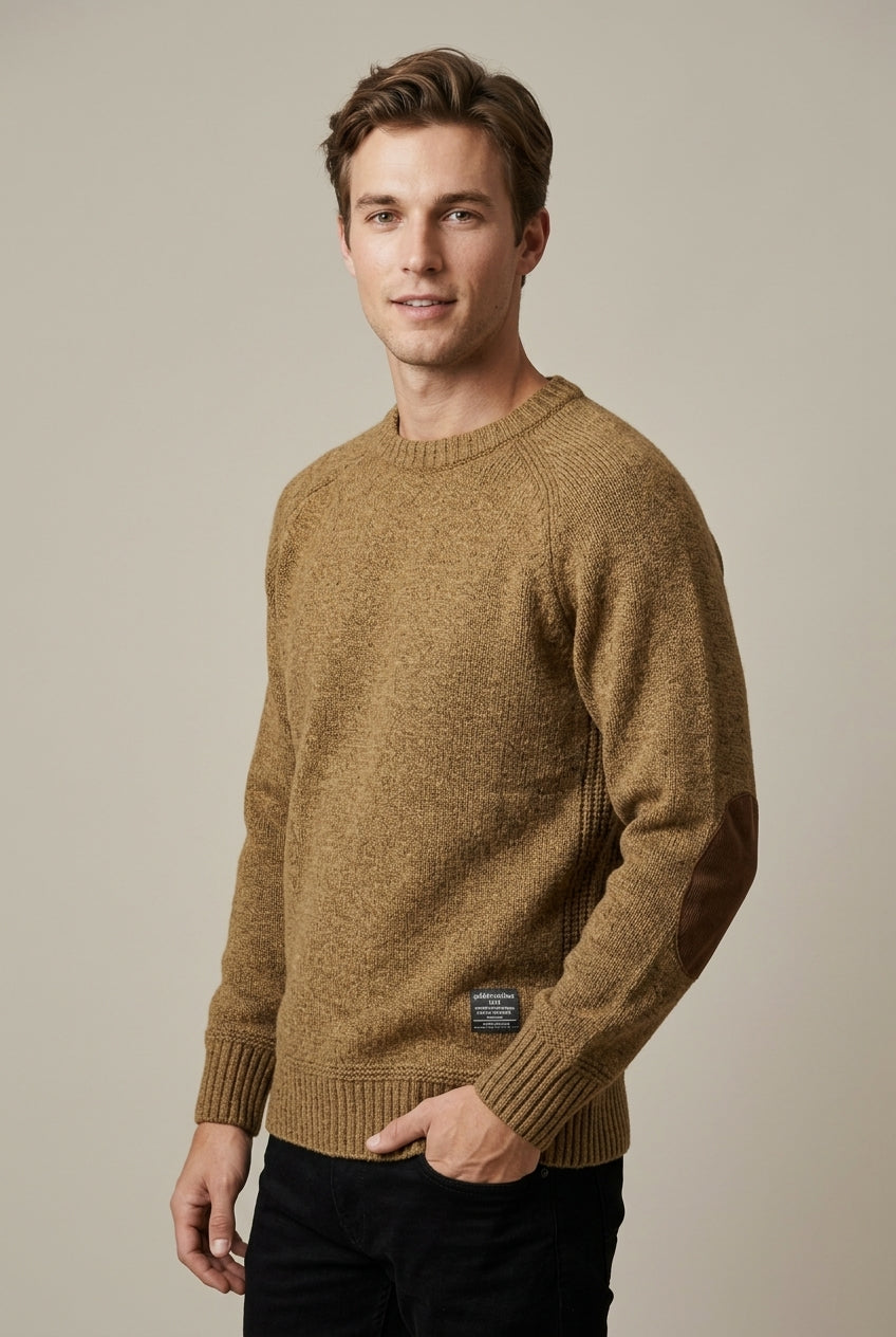 Nathaniel | Men's Wool Blend Crew Neck Sweater with Elbow Patches