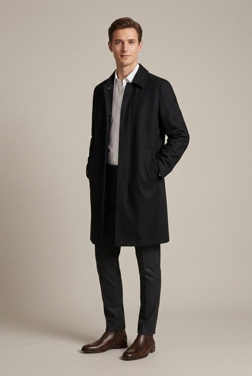 Silas | Men's Long Button-Front Trench Coat with Spread Collar