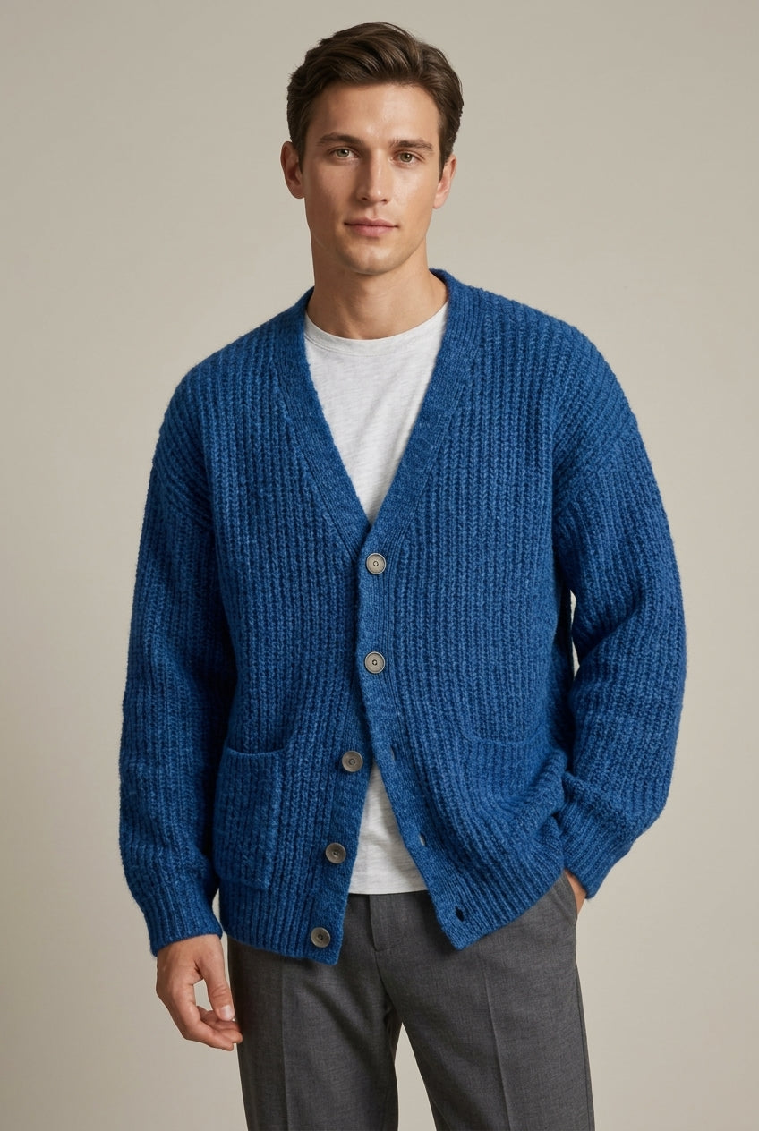 Hugo | Men's Relaxed Fit Ribbed Knit Cardigan with Patch Pockets