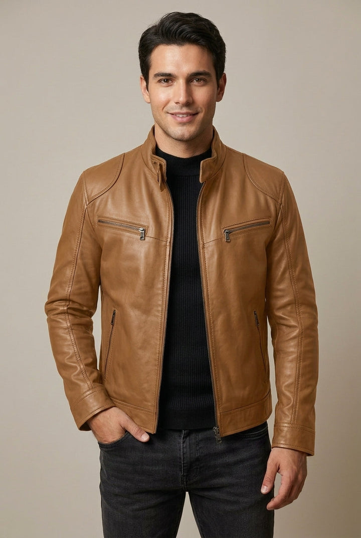 Marcus | Men's Slim Fit Moto Biker Jacket with Stand Collar