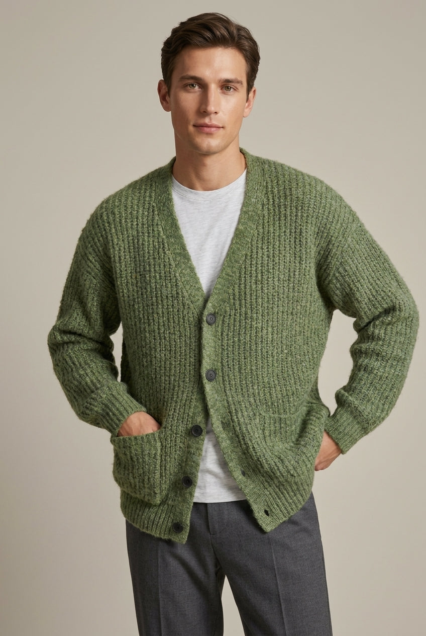 Hugo | Men's Relaxed Fit Ribbed Knit Cardigan with Patch Pockets