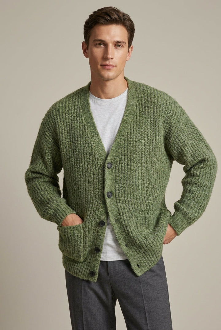 Hugo | Men's Relaxed Fit Ribbed Knit Cardigan with Patch Pockets
