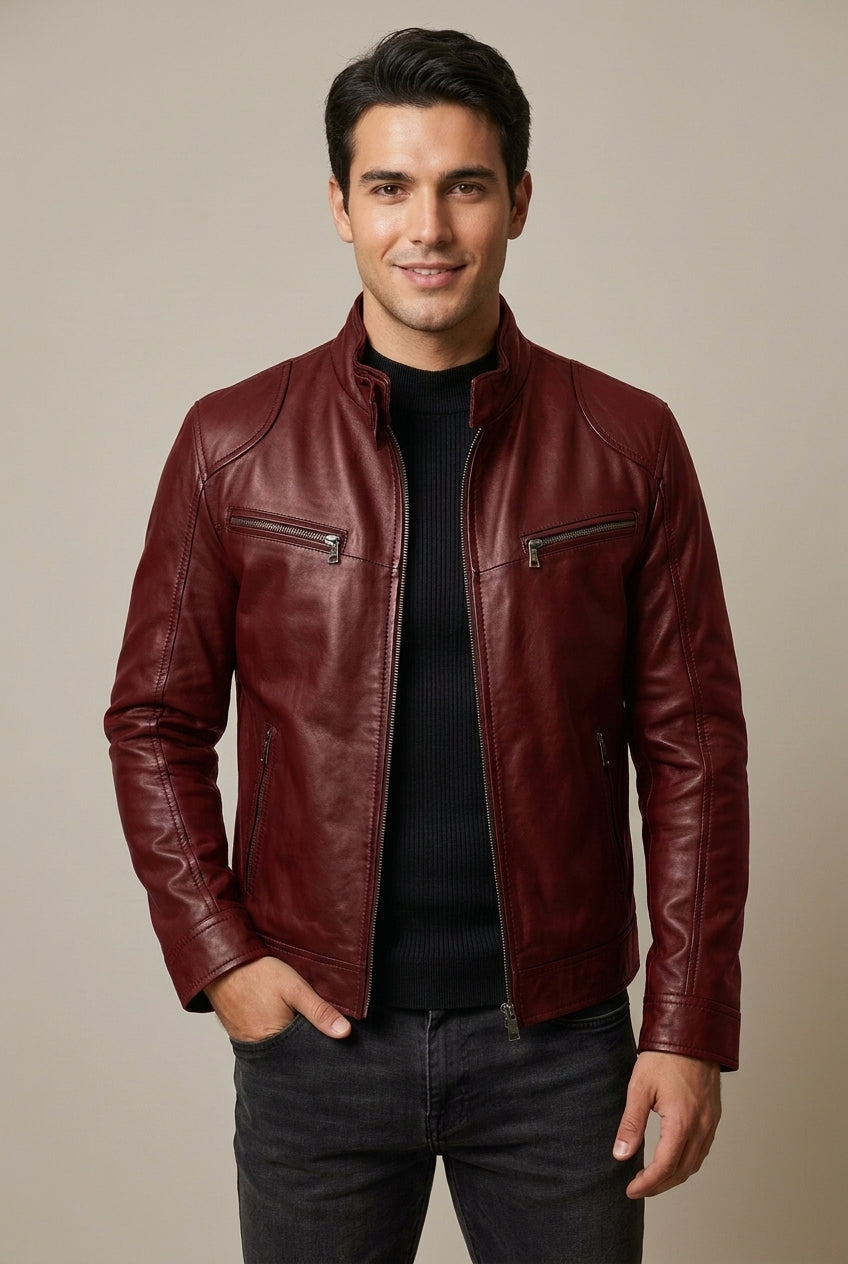 Marcus | Men's Slim Fit Moto Biker Jacket with Stand Collar