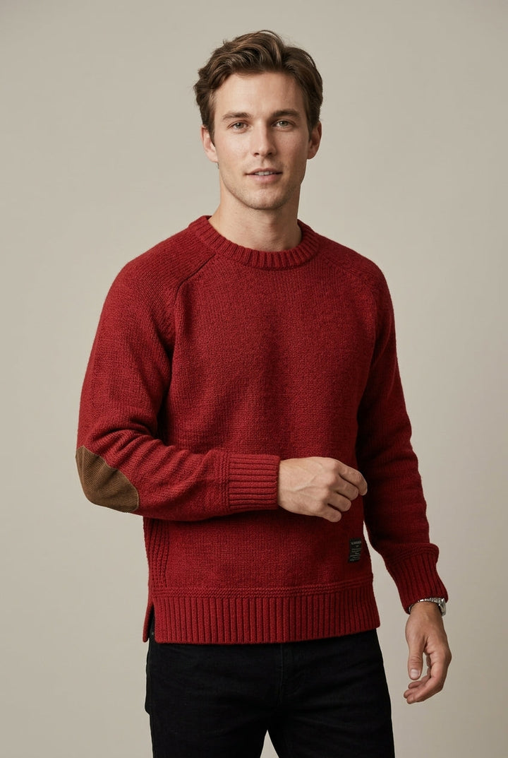 Nathaniel | Men's Wool Blend Crew Neck Sweater with Elbow Patches