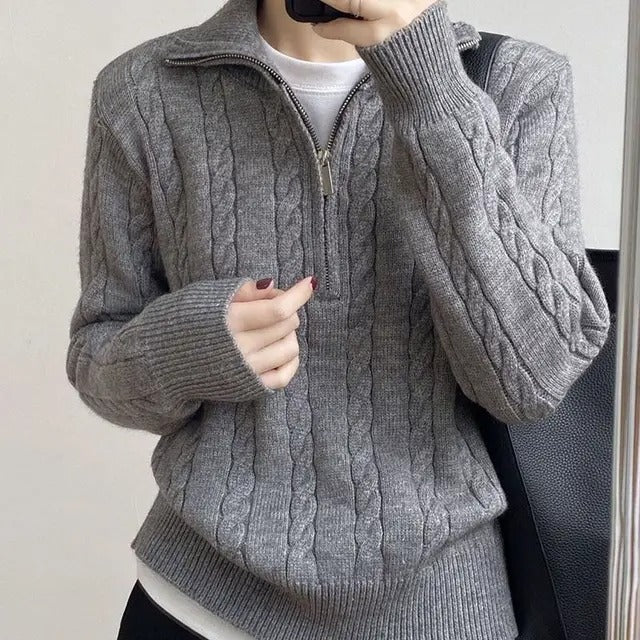 Ottilie | Women’s Cropped Cable Knit Quarter Zip Sweater