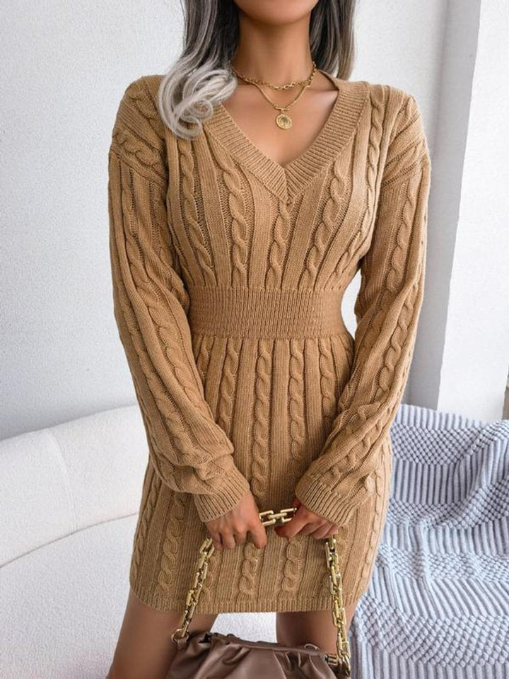 Ramona | Women’s V Neck Cable Knit Sweater Dress
