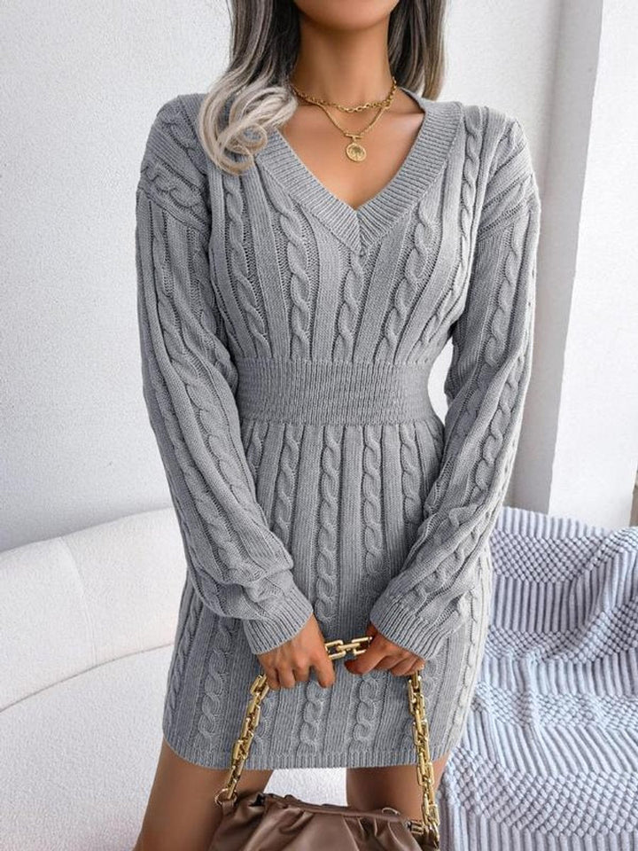 Ramona | Women’s V Neck Cable Knit Sweater Dress