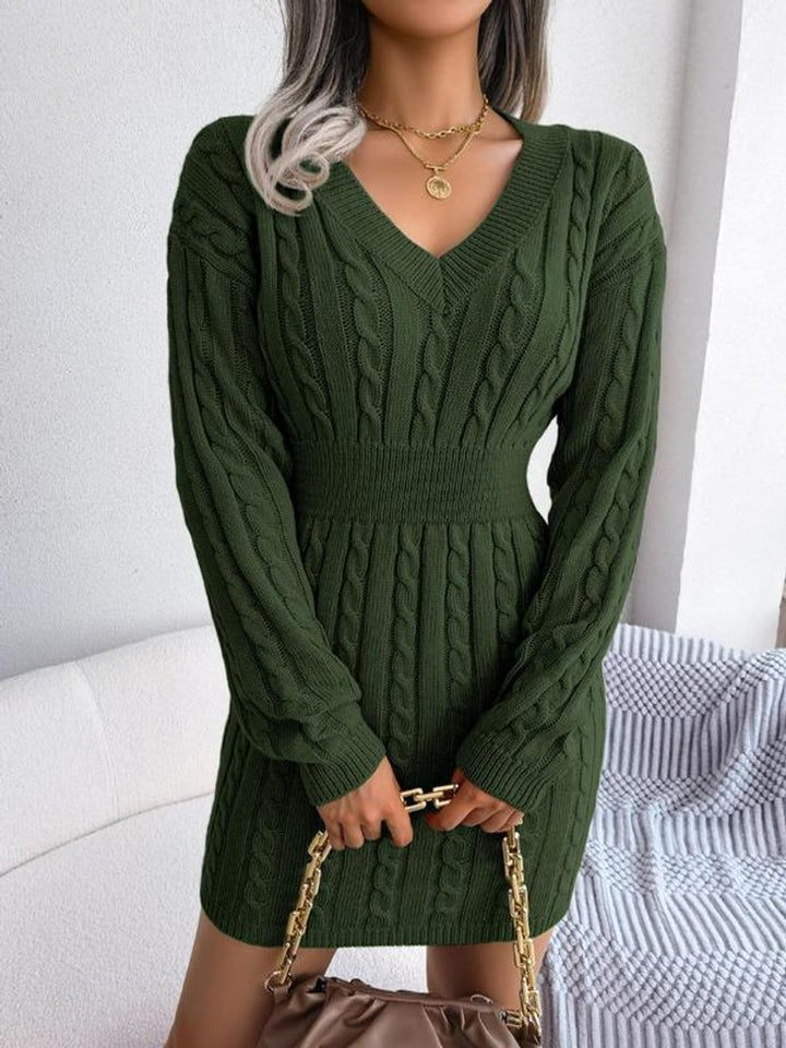 Ramona | Women’s V Neck Cable Knit Sweater Dress