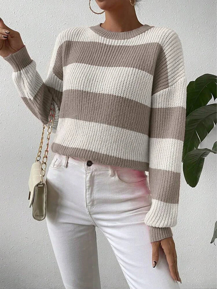 Anouk | Women's Cropped Striped Crew Neck Sweater