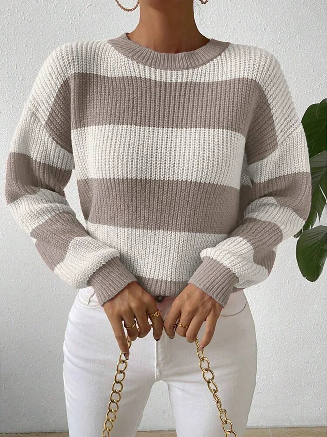 Anouk | Women's Cropped Striped Crew Neck Sweater