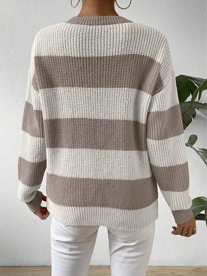 Anouk | Women's Cropped Striped Crew Neck Sweater