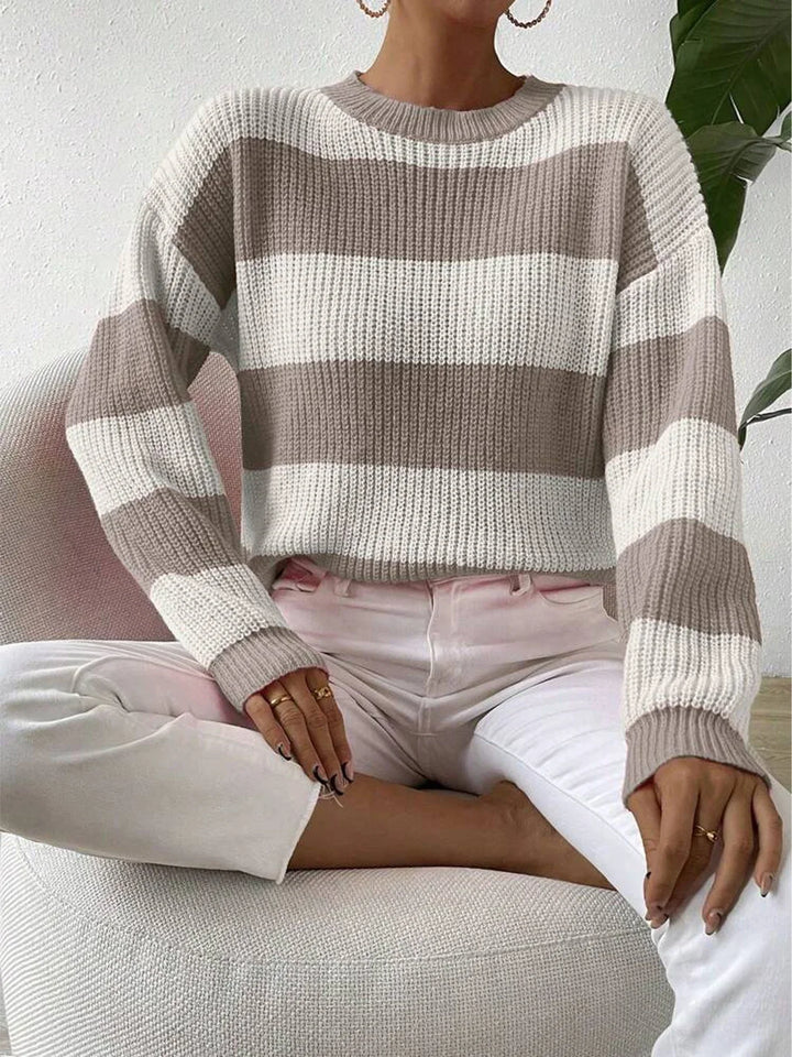 Anouk | Women's Cropped Striped Crew Neck Sweater