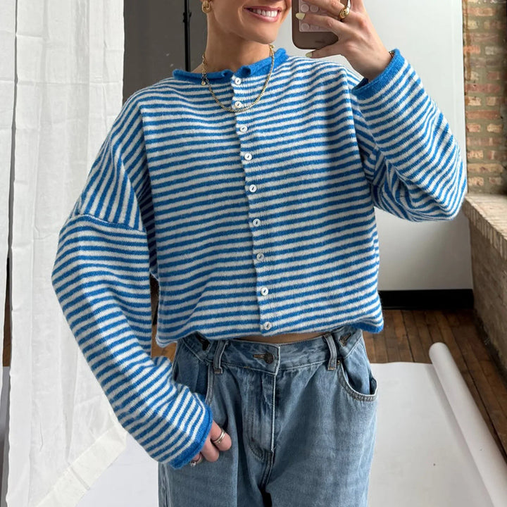 Coralie | Women's Striped Button-Up Cardigan