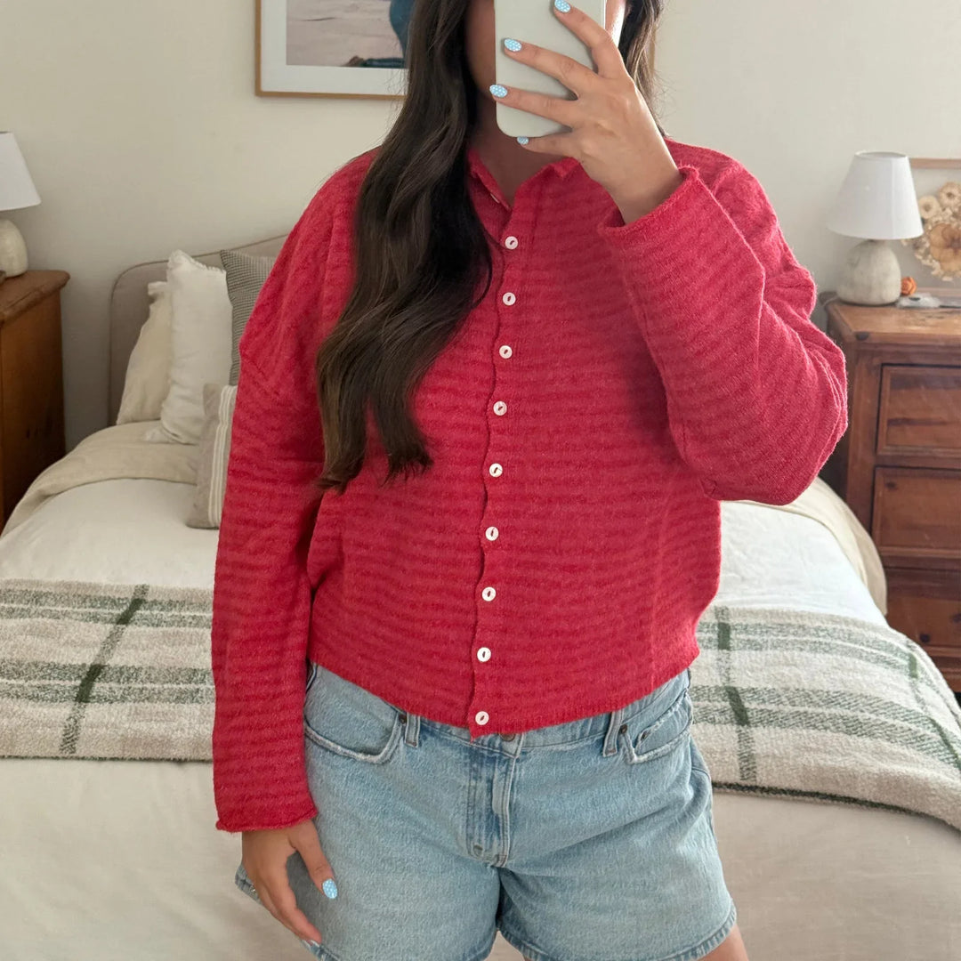 Coralie | Women's Striped Button-Up Cardigan