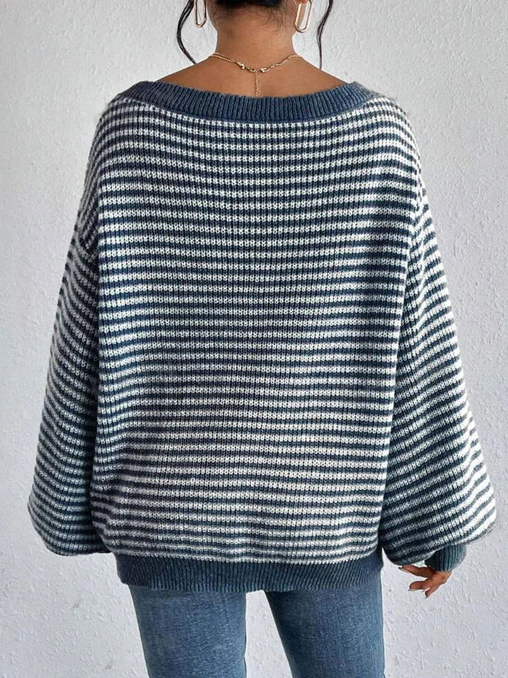 Thea | Women's Oversized Striped Off-Shoulder Knit Sweater