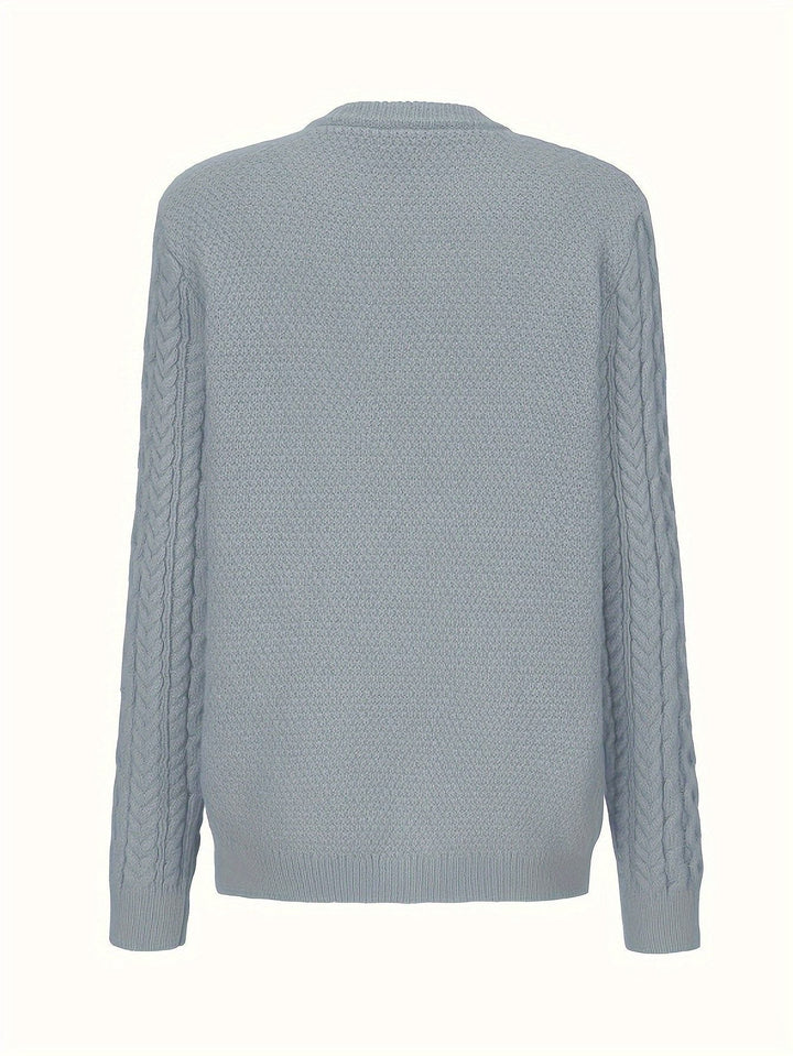 Ysabeau | Women's Chunky Cable Knit Crew Neck Cardigan with Pockets
