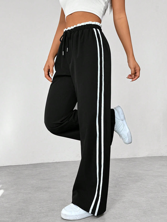 Madison | Women's Wide Leg Jogger Pants in Navy with White Stripes